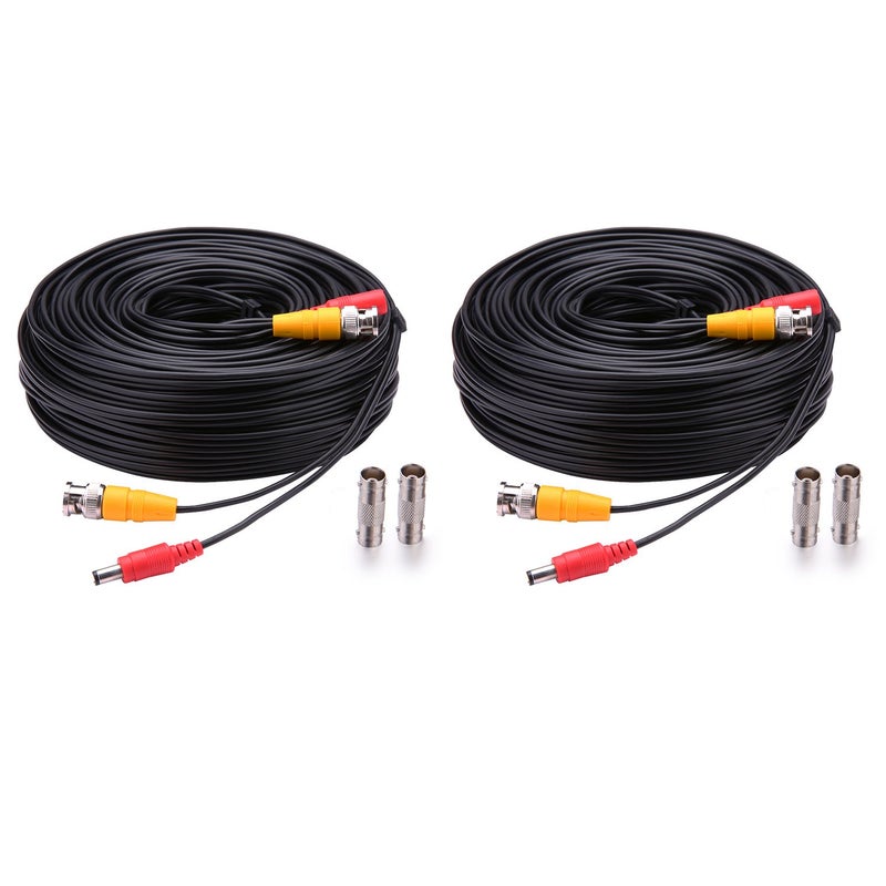 WILDHD BNC Cable, 2x150ft All-in-One Siamese Video and Power Security Camera Cable Wire with 2 Female Connectors for Max 5MP HD CCTV DVR Surveillance System (150ft 2PCS, Black) - Image 1